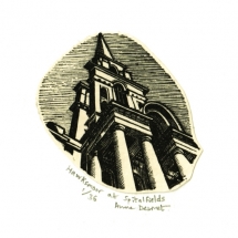 Anne Desmet. Hawksmoor at Spitalfields. Wood engraving & collage.
