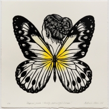 Deborah Klein - Ideopsis gaura (Dainty paperwing) Woman, 2015, hand coloured linocut, 30 x 30 cm