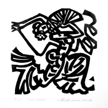 Weimin He. Fan Dance. Woodcut.